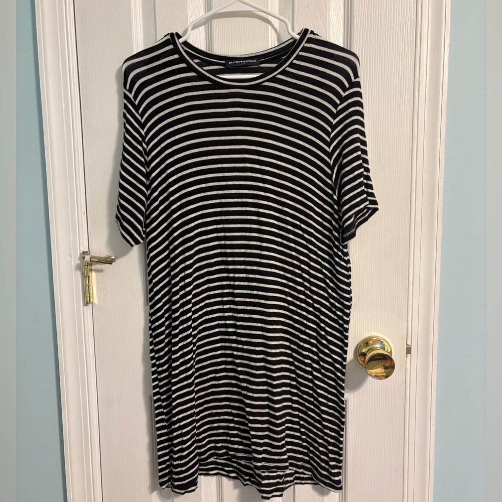 Brandy Melville Black & White Striped Short Sleeve T-Shirt Dress